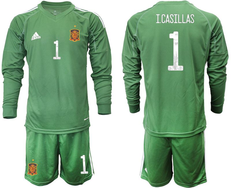 Men 2021 World Cup National Spain army green long sleeve goalkeeper #1 Soccer Jerseys1->spain jersey->Soccer Country Jersey